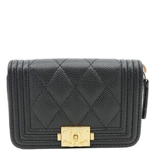 Chanel  Boy Small Caviar Leather Zip Around Wallet Black